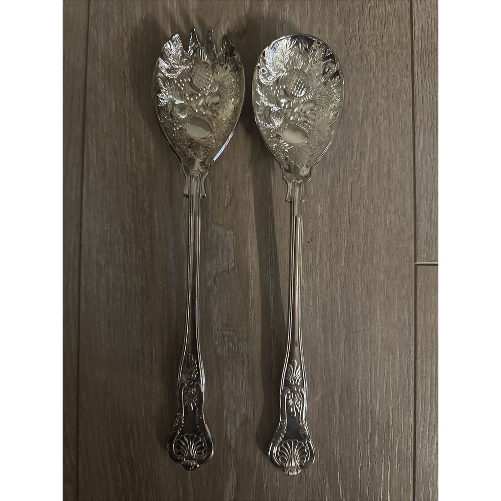 Falstaff on Zinc England Silver Plate Salad Servers‎ Pineapple Fruit Embossed